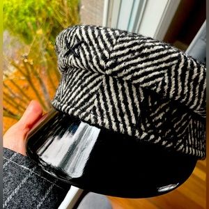 Herringbone Wool-blend Baker Boy Cap never worn